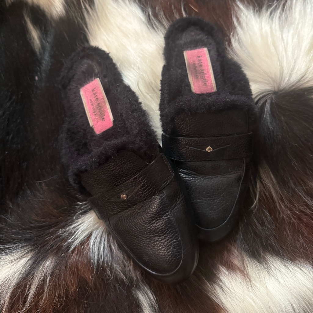 Kate Spade Black Fur-Lined Mules